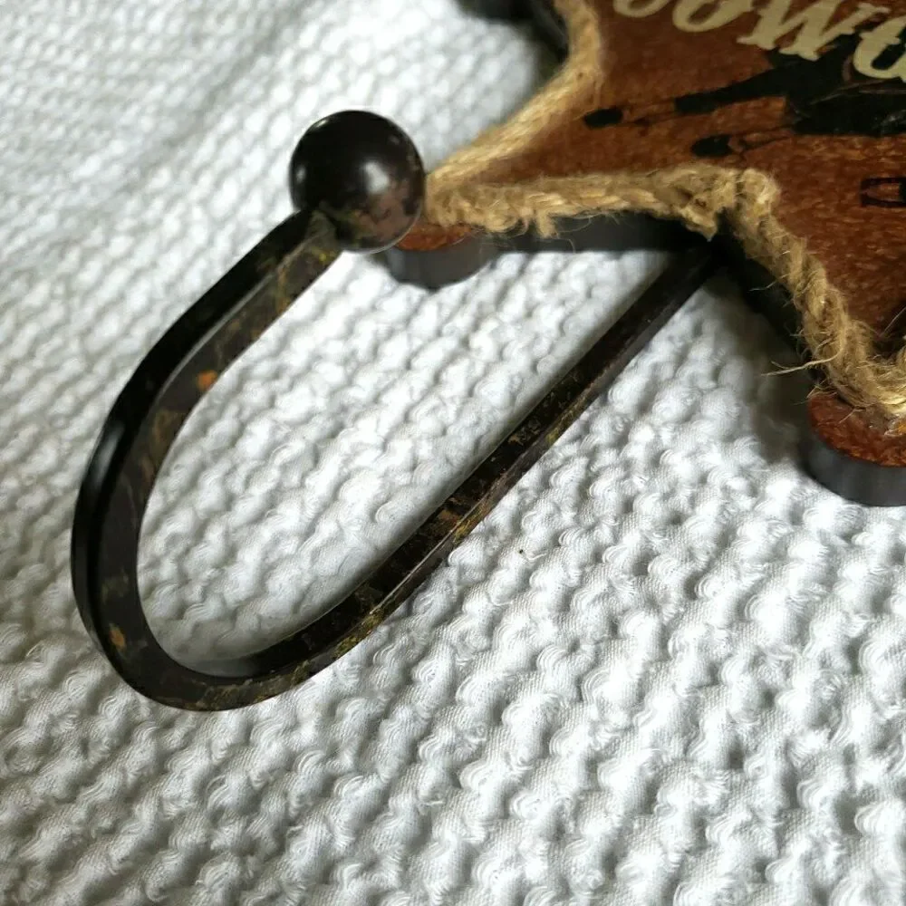 Western Cowgirl Sheriff Star Wall Hook Rope Trim Metal Cast Iron Rustic Decor